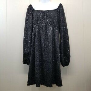 Betsey Johnson M Dress Black Silk Sequin Off Shoulders LBD Holiday Party Y2K